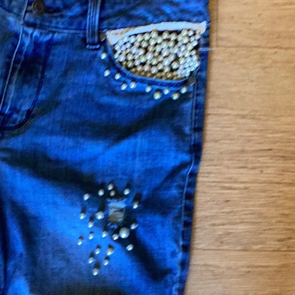 OOAK decorated Giuliano straight leg mid rise medium was size 8. Pearls … - Picture 4 of 10
